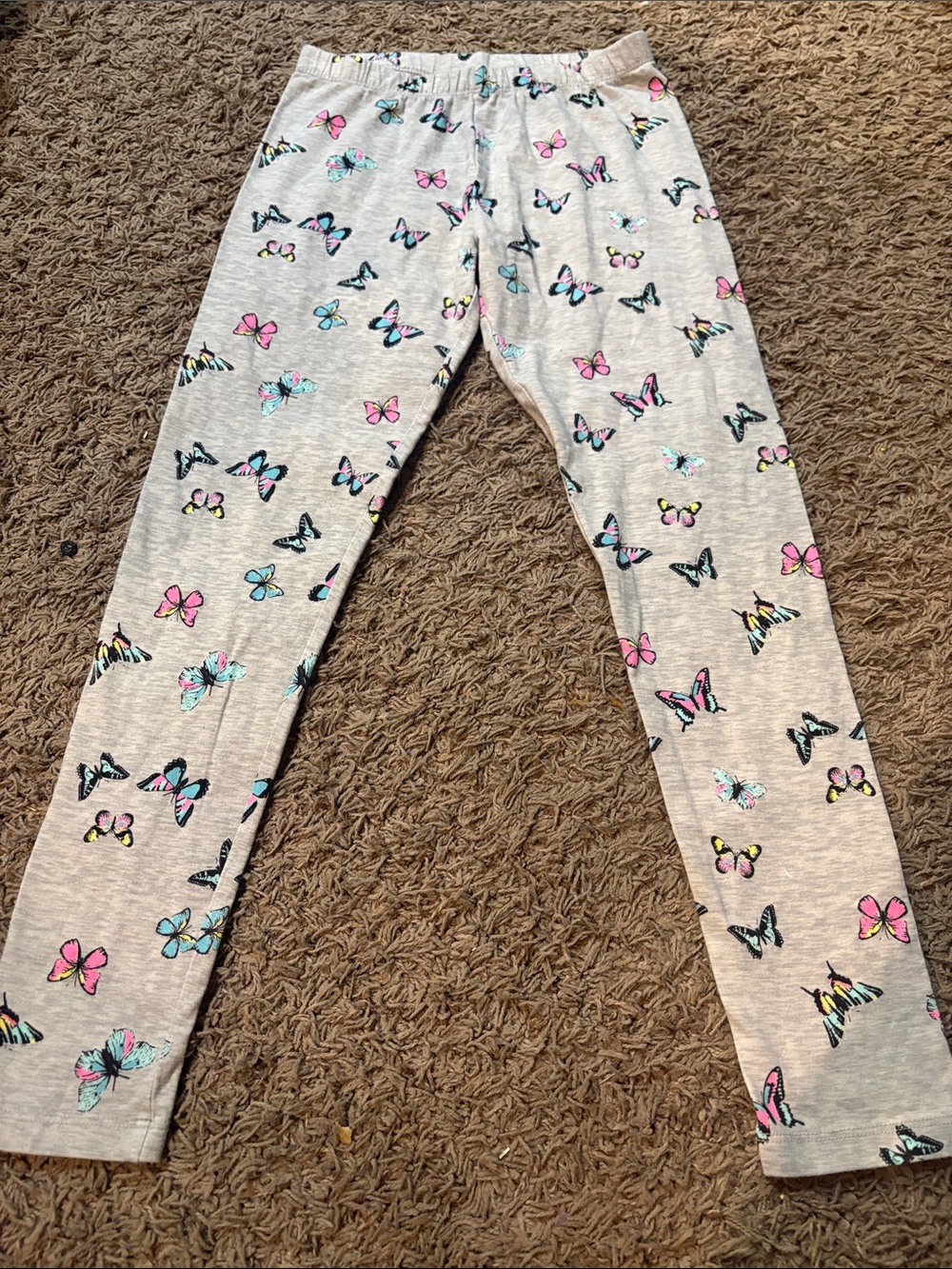 SO Gray Leggings with Pink, Teal & Yellow Butterfly Print